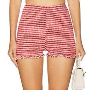 L'Academie High Waist Red and White Patterned Shorts